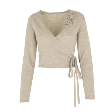 Cashmere Co. "Floral Wrap-Front" Cashmere Sweater